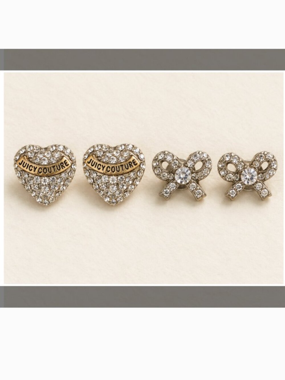 Vintage Juicy Couture Rhinestone Heart & Bow Stud Earrings – 2-Pair Y2K L